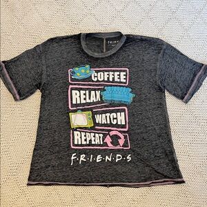 Friends TV Show Coffee Relax Watch Repeat Graphic Tee Gray Sz S